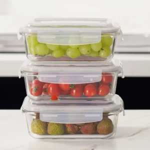 High Borosilicate Glass Food Storage Container Microwave Safe BPA-Free PP Lid Leakproof Stackable 1-3L Capacity