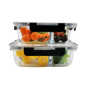 High Borosilicate Glass Food Storage Containers 3 Compartments Multifunctional Rectangle Carved LFGB Certified Direct China