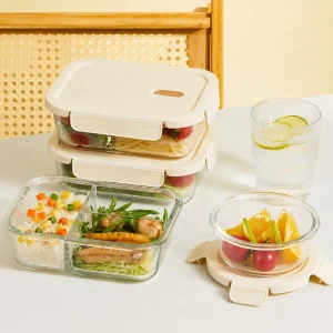 High Borosilicate Glass Lunch Box Plastic Lid Stackable Leakproof Container Food Storage Healthy Set Microwave Oven Heatable