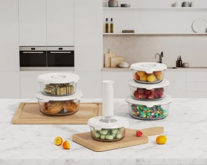 High Borosilicate Glass Vacuum Food Container with PP Lid Food Grade Airtight Reusable for Kitchen Commercial Food Storage Box