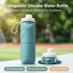 High Temperature Resistance Outdoor Travel Sport Portable Food Grade Folding Silicone Water Bottle