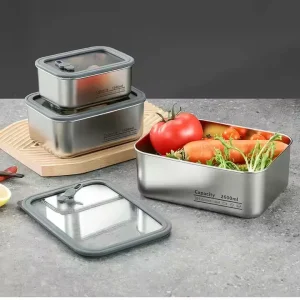 High Temperature Sterilizable Drainage Inner Gray Wrap Vent Cover Rust Proof 304 Stainless Steel PP Lid Lunch Box RV