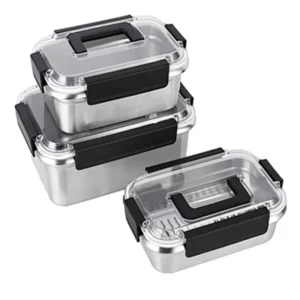 High Temperature Washable Detachable Black Hand Grip Long Transparent Lid Rust Proof 304 Stainless Steel Lunch Box