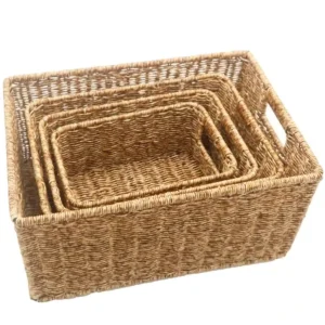Home Organization Storage Basket Clothes Clutter Book Container Fruit Handmade Quality Plastic Rattan Basket Eco Friendly