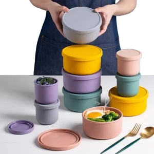 Hot Sales 700ml Silicone Sealed Lunch Box Food Grade Circular Container Portable Fruit Food Keep Fresh Microwave Heatable Bowl