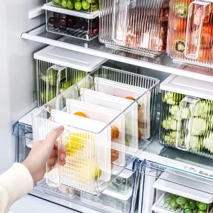 Hot Selling Kitchen Vegetable Fruit Storage Boxes Stackable Fridge Organiser Set With Lid Handle