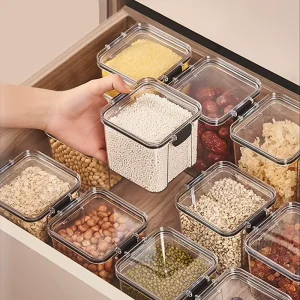 Household Bpa Free Airtight Clear Plastic Stackable Kitchen Organizer Cereal Storage Container Dry Food Box Jar with Lids