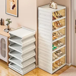 Household Magnetic Folding Shoe Rack 3 6 9 Layers Clear Plastic Storage Containers Collapsible Sneakers Organizer Living Room