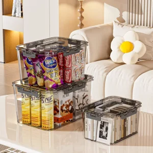 Household Rectangular Plastic Storage Box with Lid Multifunctional Kitchen and Clothing Storage Container Durable