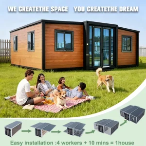 Hurricane Proof Double wing Foldable Container House Light Gauge Steel Frame Insulated With Bathroom Golden Supplier