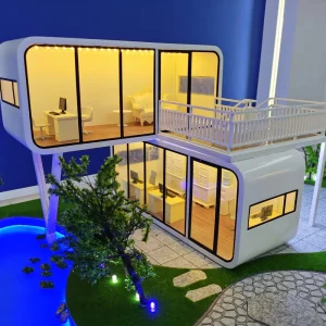 Hurricane Proof Prefab Container Capsule House Commercial Space Airship Pod With Wheels