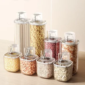Ice Grain Transparent Odor Resistant Airtight Plastic Food Containers 0.5-1L Measuring Lid Kitchen Storing Grains Nuts Dry Food
