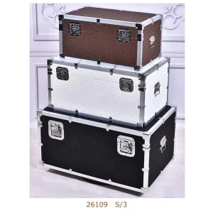 Industrial Design PU Faux Leather Storage Trunk Box Set Large Metal Lock Decorative Rim 35L Capacity for Wardrobe Clothing Tools