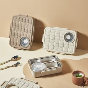 Ins style Lunch Box Stainless Steel Cream style Water addable Heating Bento Soup Bowl Compartment Portable Container Leak proof
