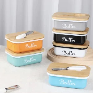 Iron Butter Dish with Western Cheese Container for Portable Multifunction Storage Box Featuring Flip Top Lid