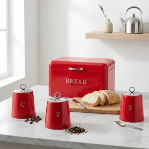 Iron Oval Bread Box Set Portable Insulated Kitchen Canister Set with 3 Small Jars Modern Design
