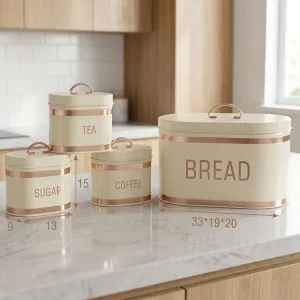 Iron Oval Bread Box Set for Kitchen Countertop Black Modern Design Portable Easy Clean