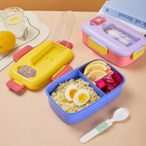 Japanese 2-Compartment Bento Box BPA-Free Plastic Lunch and Condiment Storage Container with Lids for Food Packaging