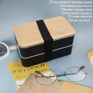 Japanese Style BPA Free Eco Friendly PP Plastic Lid Dual Tier Leak Proof Stackable Durable Bento Lunch Box