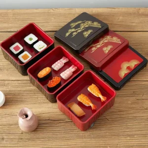 Japanese Sushi Tray Lunch Box Bento Box Snack Serving Box with Lid for Restaurant Home Office School Party Meeting