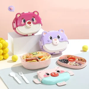 Kids Cartoon Lunch Box with Compartments Cute Bear Pig Purple Tiger Bento Box for Kids Tritan Material Food Storage Box