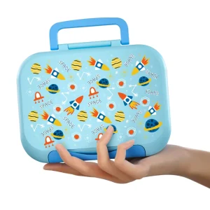 Kids Children Adult Square Plastic Bento Lunch Box Leak Proof Triple Tier 1 3L Capacity Microwavable Blue Cute Modern Design