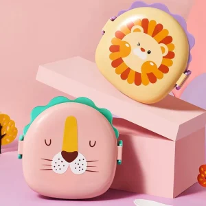 Kids Cute Cartoon Printing 304# Stainless Steel Lunch Box 3 COMPARTMENTS Food Container with Spoon Sauce Box for School Student