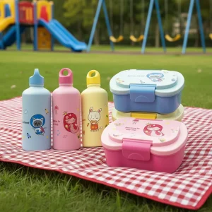 Kids Lunch Box with Water Bottle Girls Boys Children School Kindergarten Sandwich Food Container Set