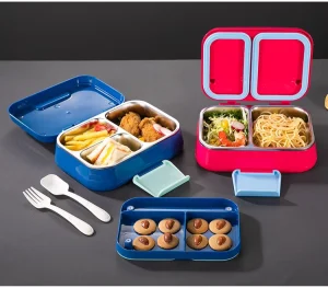 Kids Stainless Steel Bento Box Leakproof 3 Compartment School Lunch Box Portable Food Container Children Lunch Box With Cutlery