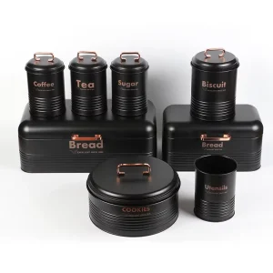 Kitchen Eco-friendly Bread Box Metal Bread Storage Container Coffee Tea Sugar Canisters Set Vintage Bread Bin Containers Set