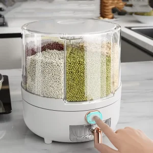 Kitchen PP Rotating Cereal Dispenser Bins with Cups for Beans Rice Grain and Dry Goods Storage