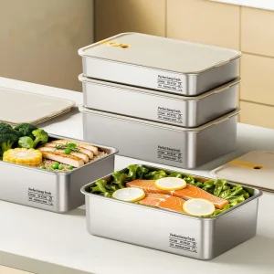 Kitchen Refrigerator Airtight Stainless Steel Food Storage Container with Lid Reusable Lunch Meal Prep Box
