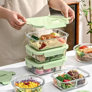 Kitchen Stackable Glass Salad Container for Lunch BPA Free Microwave Oven Safe Glass Meal Prep Containers With Lid