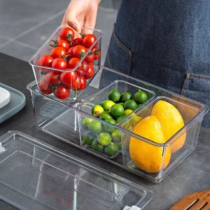 Kitchen Storage Box Refrigerator Organizer Divided Compartments Vegetables Fruits Food Draining Fresh Keeping Container Plastic