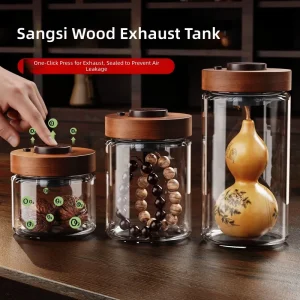 Kitchen Storage Glass Jar with Wooden Lid Food-Grade Sealed Container