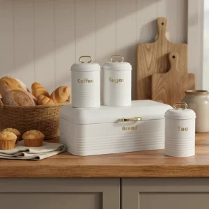Kitchen Storage Metal Bread Bin Bread Box Coffee Tea Sugar Pastry Storage Canisters Container Set Canister Jars