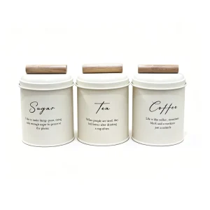 Kitchen Storage Off White Food Storage Canister Set Tea Sugar Coffee Jar 3 Pieces Sets