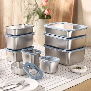 Korean Stainless Steel Lunch Box Stackable Glass Lid Bento Box Snack Food Container Reusable Lunch Box for Kids Travel