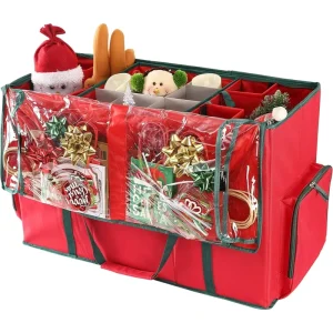 Large 2 in 1 Rectangular Christmas Ornament Storage Box Figure Container Easy Access Removable Trays Holds 73 Ornaments