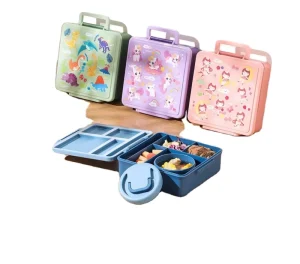 Large Capacity 2100ml Partitioned Lunch Box PP Material Microwave Safe Bento Box Handle Soup Bowl Cute Leak Proof BPA Free