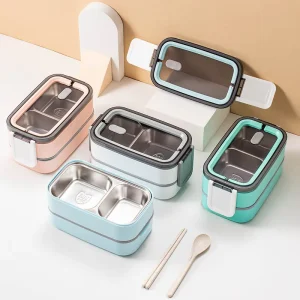 Large Capacity 304 Stainless Steel Lunch Box Double Insulated Korean Design Kids Students Injection Technics Food Use