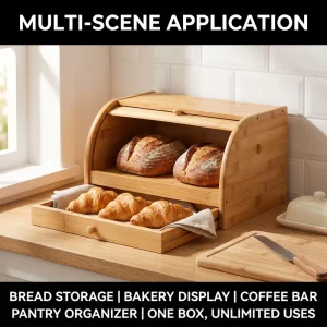 Large Capacity Bamboo Bread Bin With Removable Bottom Tray Eco Friendly Food Storage Box