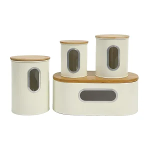 Large Capacity Bamboo Lid Bread Storage Container Sugar Tea Canisters Farmhouse Bread Box with Window