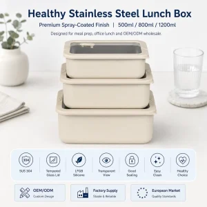 Large Capacity Bento Box Custom Lunch Box Glass Lid Food Grade Metal Lunch Box Kitchen Accessories