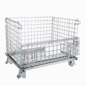 Large Capacity Collapsible Metal Mesh Bulk Container With Lid for Stacking Goods
