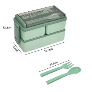 Large Capacity Double Layer Plastic Lunch Box With Spoon Fork Portable Microwavable for Students and Office Workers Bento Box
