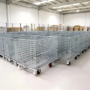 Large Capacity Durable Anti Collision Rolling Wire Mesh Pallet Container Mobile Metal Storage Cage for Warehouse Cargo Transport