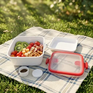 Large Capacity Food Grade Material Foldable Bento Box 2 Compartments Double Layer Sealed Design Portable Food Storage Containers