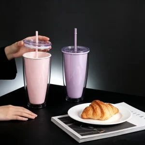 Large-Capacity Food-Grade Water Bottle Transparent Bright Piece Double Thickened Plastic Tumbler With Straw Plastic Straw Cup