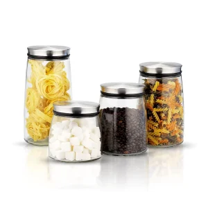 Large Capacity Glass Food Storage Containers Jars Stainless Steel Lid Airtight Sealed Cereal Pasta for Home Kitchen Pantry